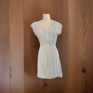 Naif Dress Womens Large Beige White Linen Blend Stripe Belted Pullover, Summer